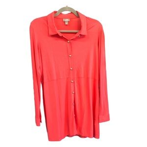 J. Jill Women’s Pima Cotton Blend Tunic Ling Sleeve Button Up Cuffs Flowing